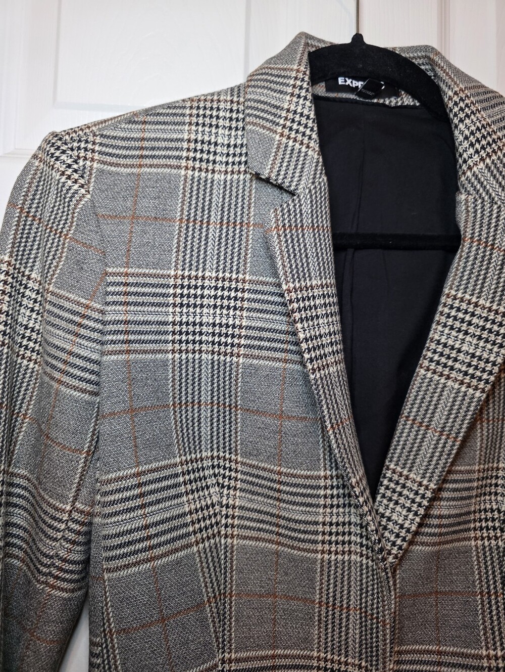 Express Blazer Womens Sz 4 Gray Plaid Check One Button Work Jacket Career - Picture 3 of 13